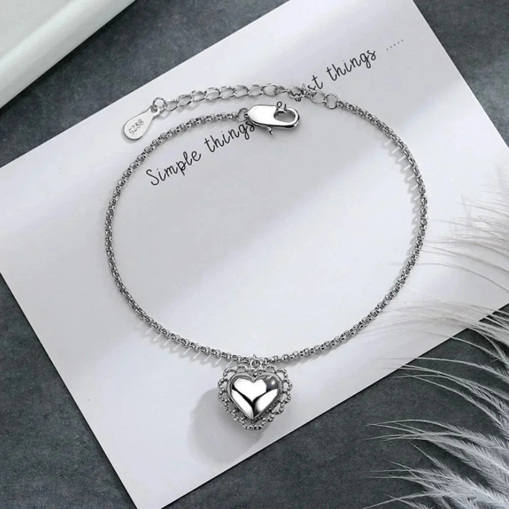 925 Sterling Silver Heart Bracelet Delicate Dainty Lace Heart Bracelet